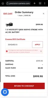 Precision Camera & Video coupon verification screenshot