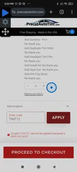 TINT12 coupon verification screenshot