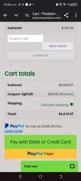 Predator Hunter Outdoors coupon verification screenshot
