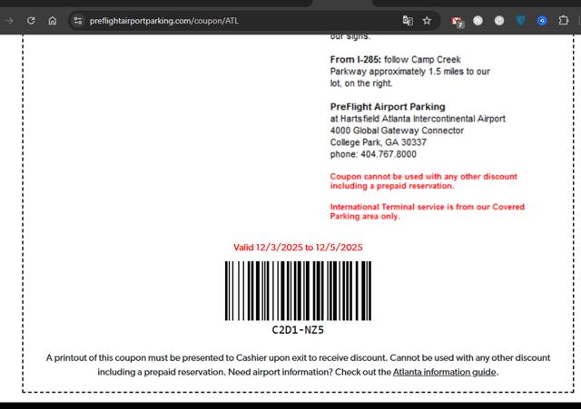 Preflight Airport Parking checkout page showing Preflight Airport Parking promo code box | Screenshot taken by SimplyCodes community member on Mar 12, 2025