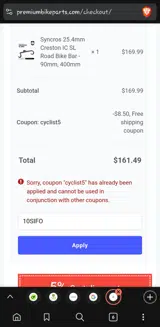 10SIFO coupon verification screenshot