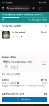 Premier Bio Labs coupon verification screenshot