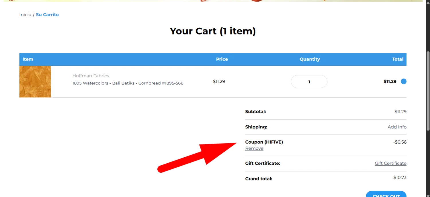 Premier Stitching coupon code screenshot showing code Hifive applied at Premier Stitching checkout page. Uploaded by SimplyCodes community member ______________ on Sep 18, 2025