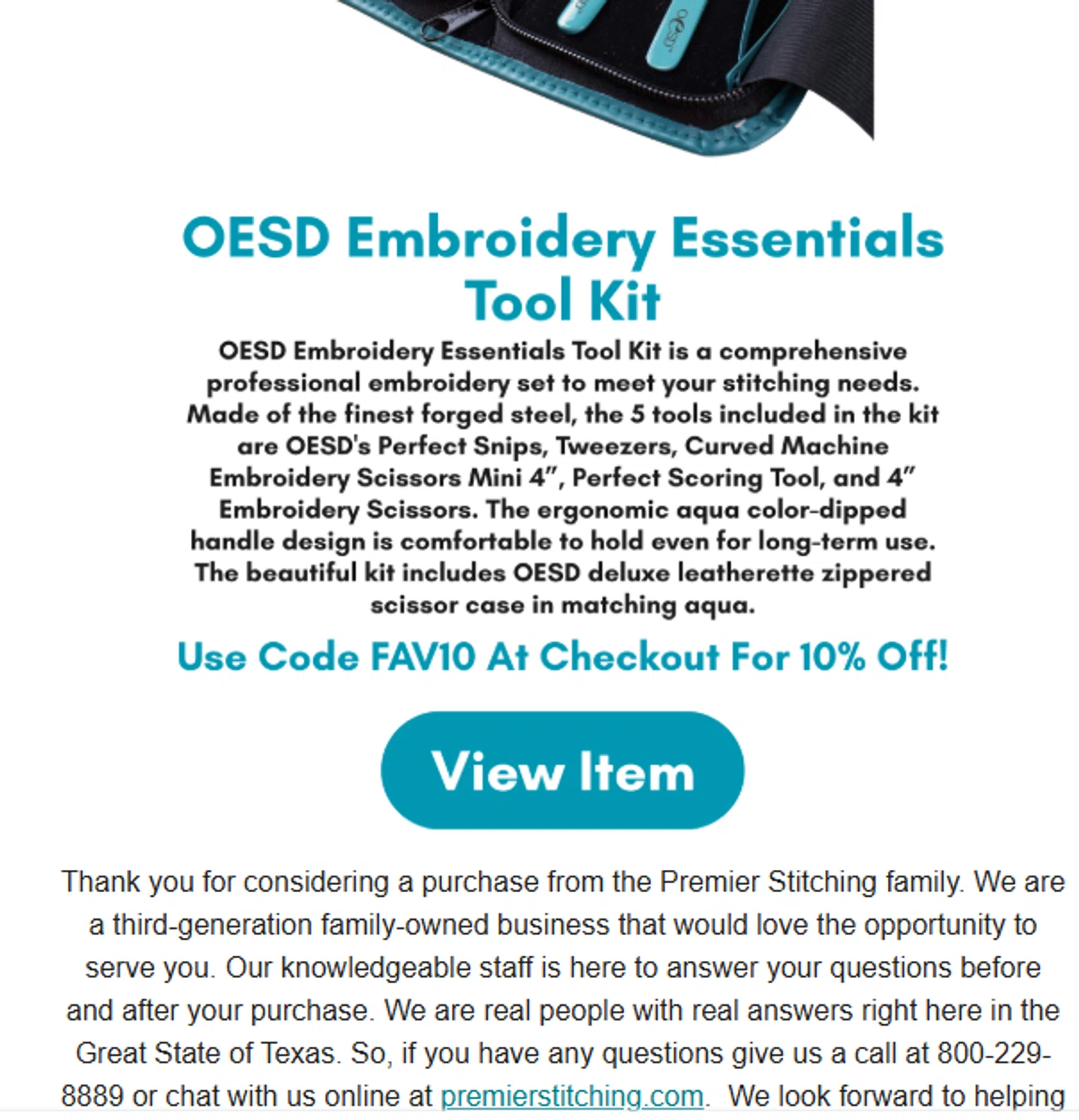 Premier Stitching coupon code screenshot showing code FAV10 applied at Premier Stitching checkout page. Uploaded by SimplyCodes community member valeriaantonieta on Jan 16, 2026