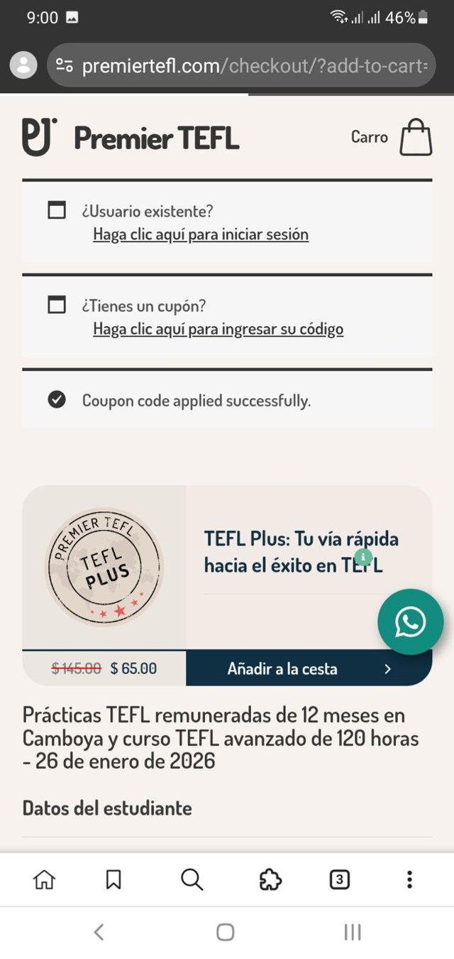 Premier TEFL checkout page showing Premier TEFL promo code box | Screenshot taken by SimplyCodes community member on Sep 3, 2025