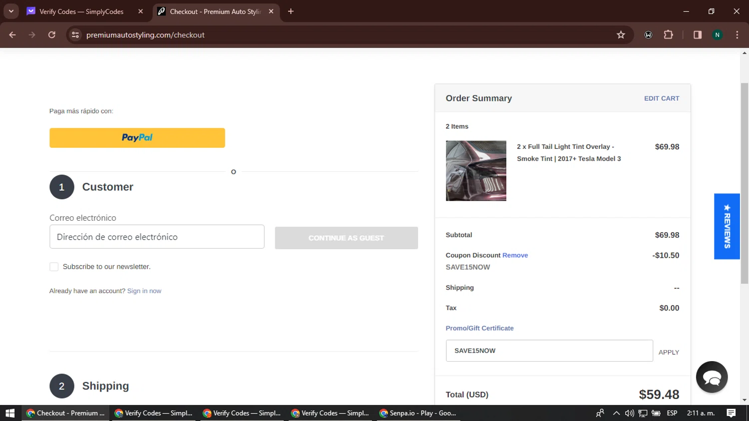 where to use Premium Auto Styling promo code box