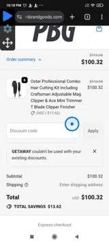 GETAWAY coupon verification screenshot