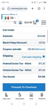 Premium eJuice coupon verification screenshot