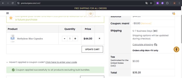 Premium Jane checkout page showing Premium Jane coupon code box | Screenshot taken by SimplyCodes community member on Aug 4, 2025