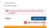 PRES26 coupon verification screenshot