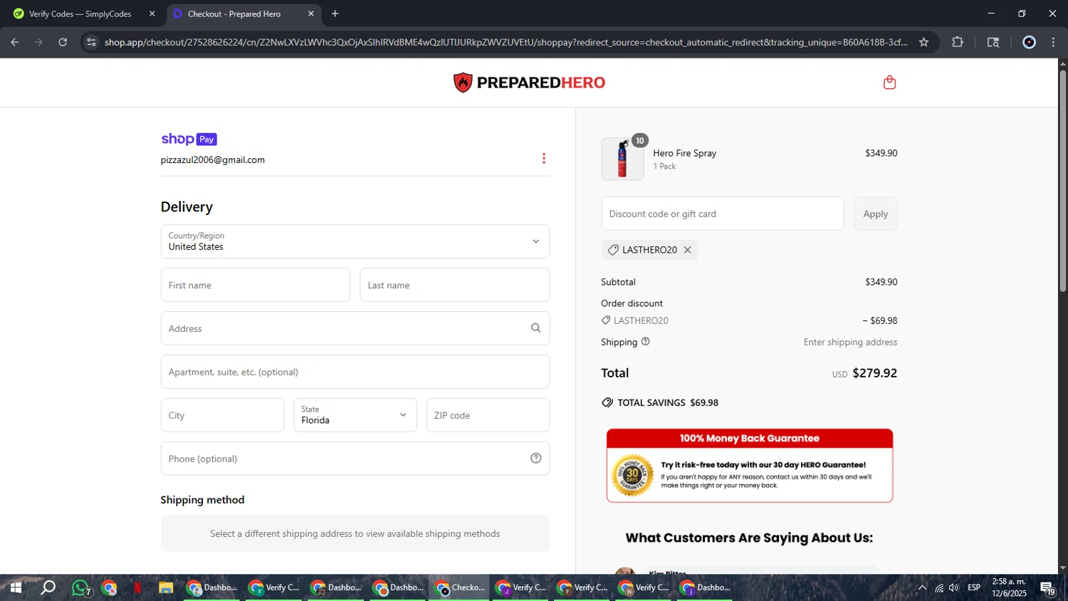 Prepared Hero discount code screenshot showing code LASTHERO20 applied at Prepared Hero checkout page. Uploaded by SimplyCodes community member RoyalBoss4384 on Jun 12, 2025