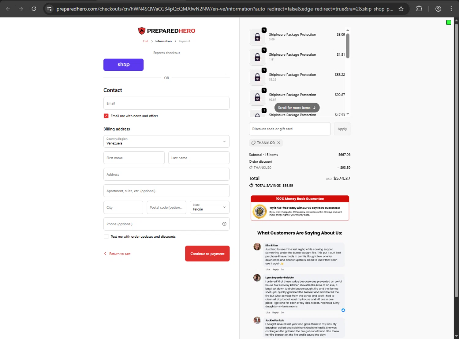 Prepared Hero discount code screenshot showing code THANKU20 applied at Prepared Hero checkout page. Uploaded by SimplyCodes community member anthonyramirez1 on Oct 23, 2025