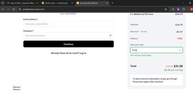 Prep Kitchen checkout page showing Prep Kitchen discount code box | Screenshot taken by SimplyCodes community member on Aug 24, 2025