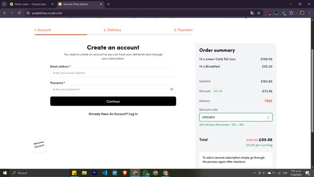 Prep Kitchen checkout page showing Prep Kitchen discount code box | Screenshot taken by SimplyCodes community member on Aug 17, 2025