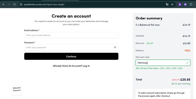 Prep Kitchen checkout page showing Prep Kitchen discount code box | Screenshot taken by SimplyCodes community member on Aug 22, 2025