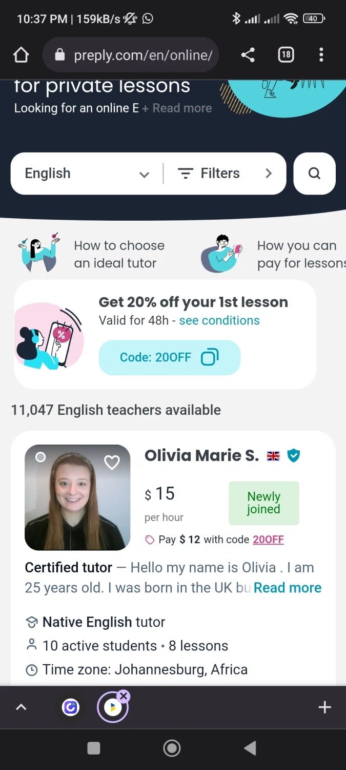 Preply checkout page showing Preply promo code box | Screenshot taken by SimplyCodes community member on Jul 26, 2022