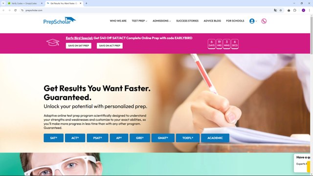 PrepScholar checkout page showing PrepScholar discount code box | Screenshot taken by SimplyCodes community member on Mar 4, 2025