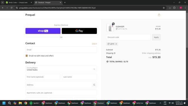 Prequel checkout page showing Prequel discount code box | Screenshot taken by SimplyCodes community member on Aug 26, 2024