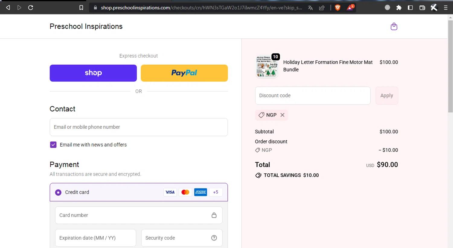 Preschool Inspirations promo code screenshot showing code NGP applied at Preschool Inspirations checkout page. Uploaded by SimplyCodes community member l2994552451687 on Oct 8, 2025