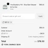 BFF10 coupon verification screenshot