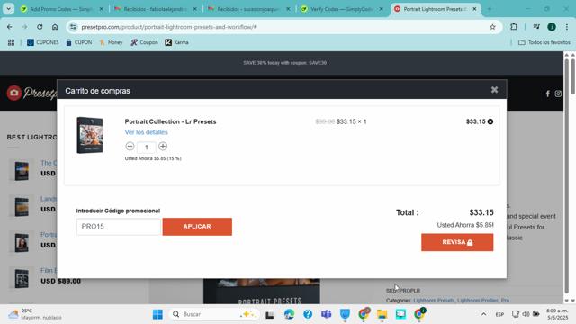Presetpro checkout page showing Presetpro promo code box | Screenshot taken by SimplyCodes community member on Jun 5, 2025