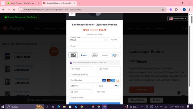 Presetpro checkout page showing Presetpro promo code box | Screenshot taken by SimplyCodes community member on Jul 29, 2025