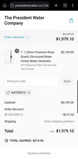 waters10 coupon verification screenshot