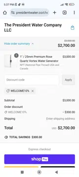 WELCOME10% coupon verification screenshot