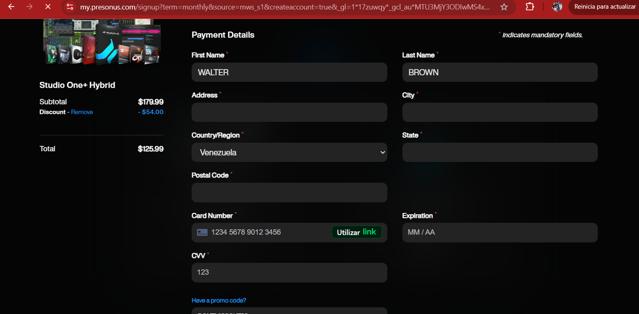 PreSonus checkout page showing PreSonus promo code box | Screenshot taken by SimplyCodes community member on Sep 16, 2024