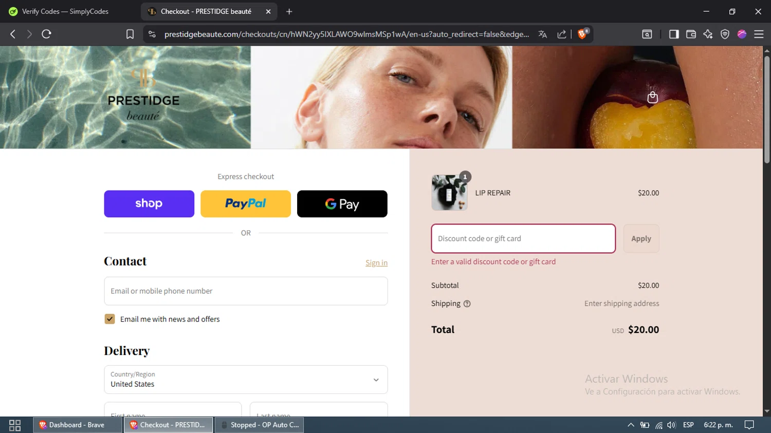 PRESTIDGE beauté promo code screenshot showing code THANKFUL15% applied at PRESTIDGE beauté checkout page. Uploaded by SimplyCodes community member DazzLL on Sep 14, 2025