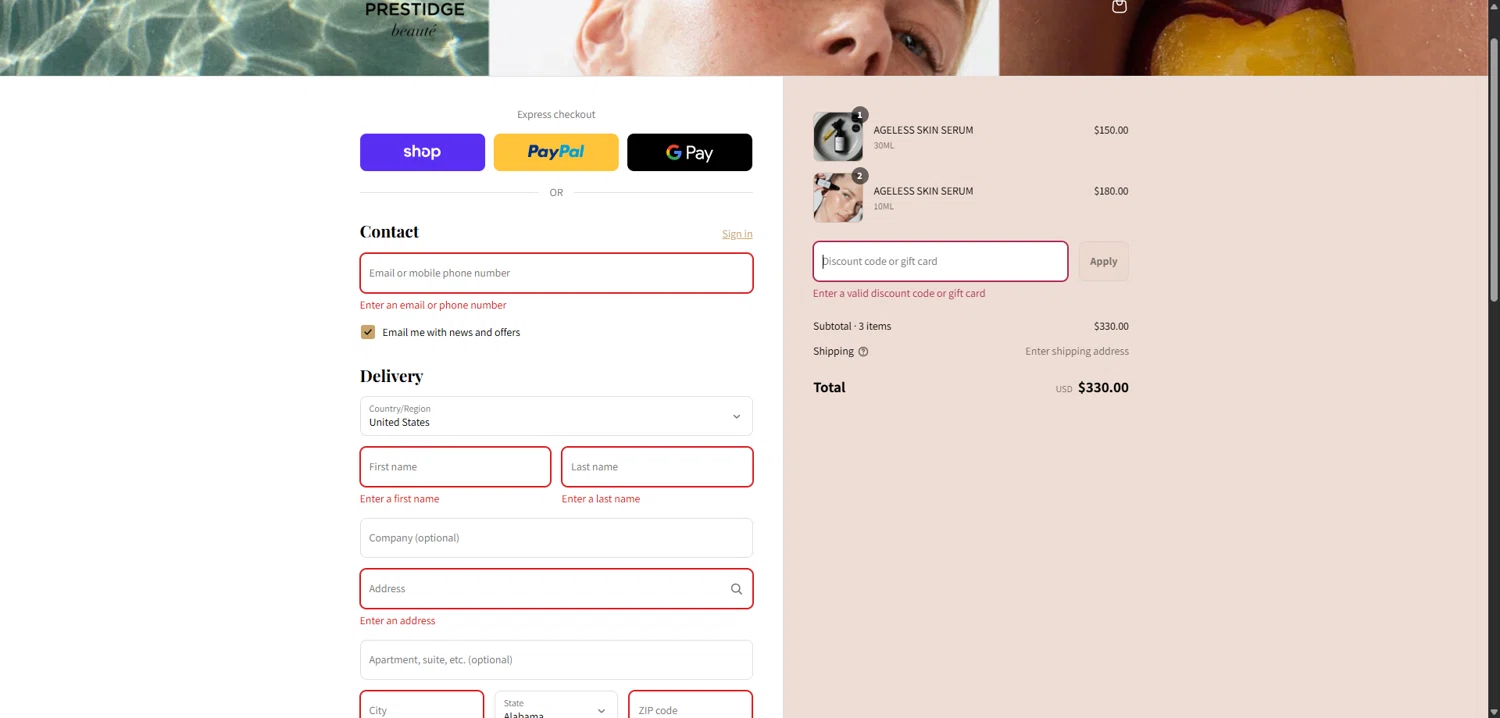 PRESTIDGE beauté promo code screenshot showing code THANKFUL15% applied at PRESTIDGE beauté checkout page. Uploaded by SimplyCodes community member TokenNavigator3088 on Sep 14, 2025