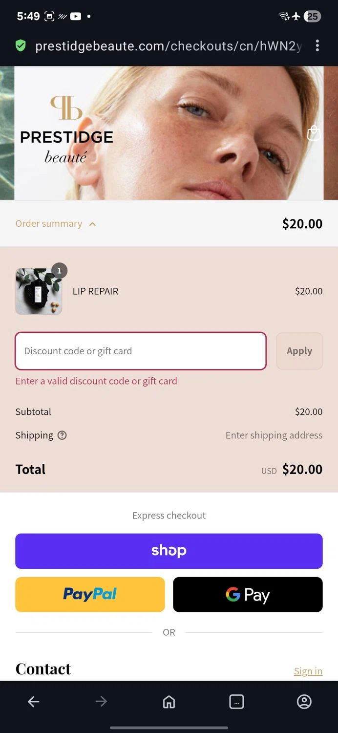 PRESTIDGE beauté promo code screenshot showing code THANKFUL15% applied at PRESTIDGE beauté checkout page. Uploaded by SimplyCodes community member guest_623525963 on Sep 14, 2025