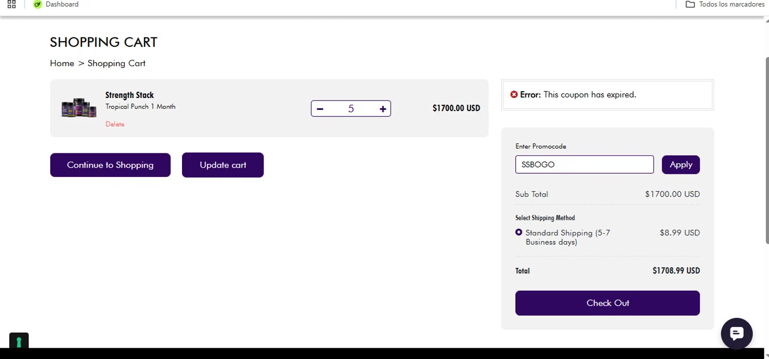 Prestige Labs coupon code screenshot showing code SSBOGO applied at Prestige Labs checkout page. Uploaded by SimplyCodes community member Speedy on Oct 8, 2025