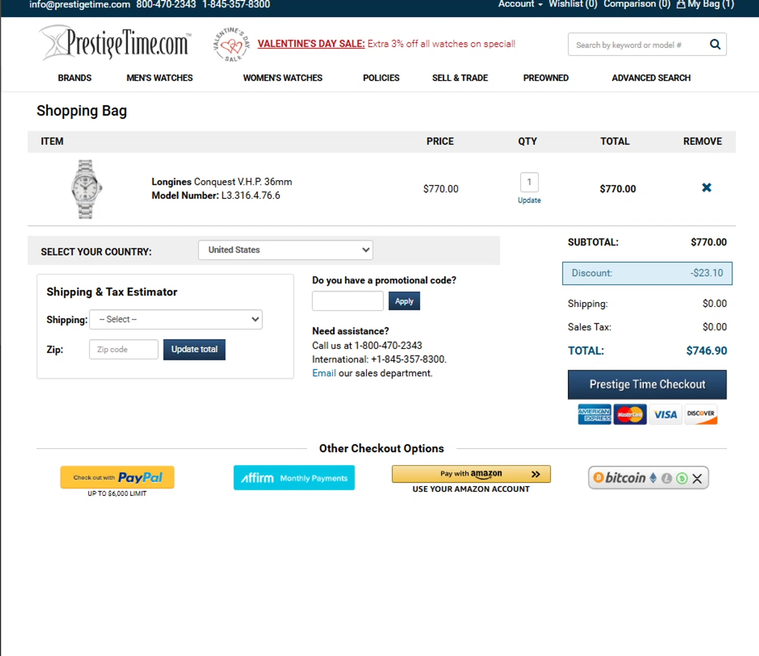 PrestigeTime promo code screenshot showing code VAL26 applied at PrestigeTime checkout page. Uploaded by SimplyCodes community member reggiesmith on Jan 29, 2026