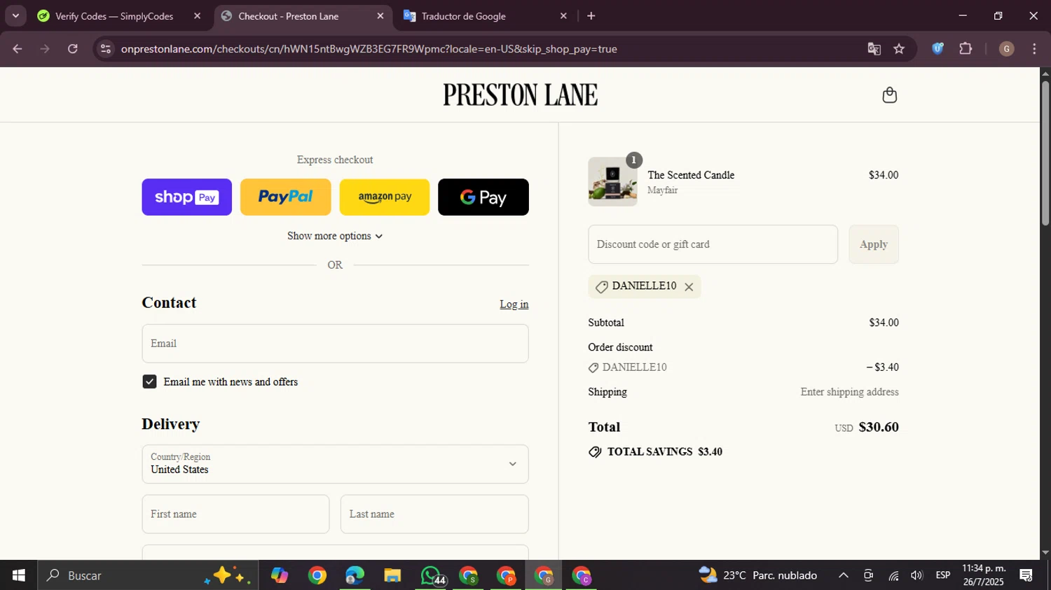 Preston Lane promo code screenshot showing code DANIELLE10 applied at Preston Lane checkout page. Uploaded by SimplyCodes community member BrilliantTracker4207 on Jul 27, 2025