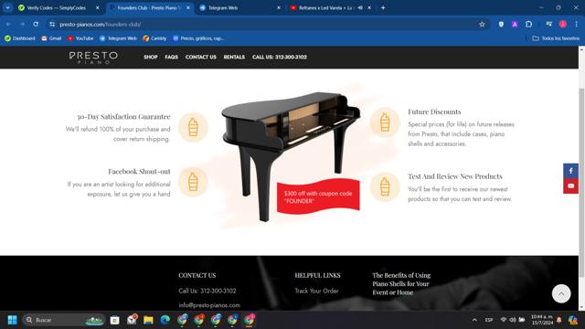 Presto Piano checkout page showing Presto Piano promo code box | Screenshot taken by SimplyCodes community member on Jul 15, 2024