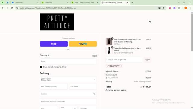 Pretty Attitude checkout page showing Pretty Attitude discount code box | Screenshot taken by SimplyCodes community member on Sep 4, 2025