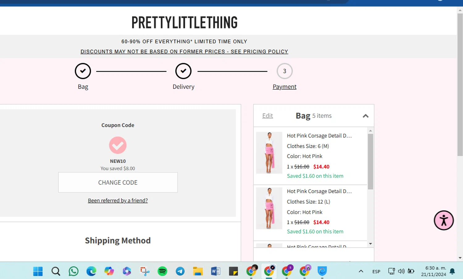 where to use PrettyLittleThing US promo code box