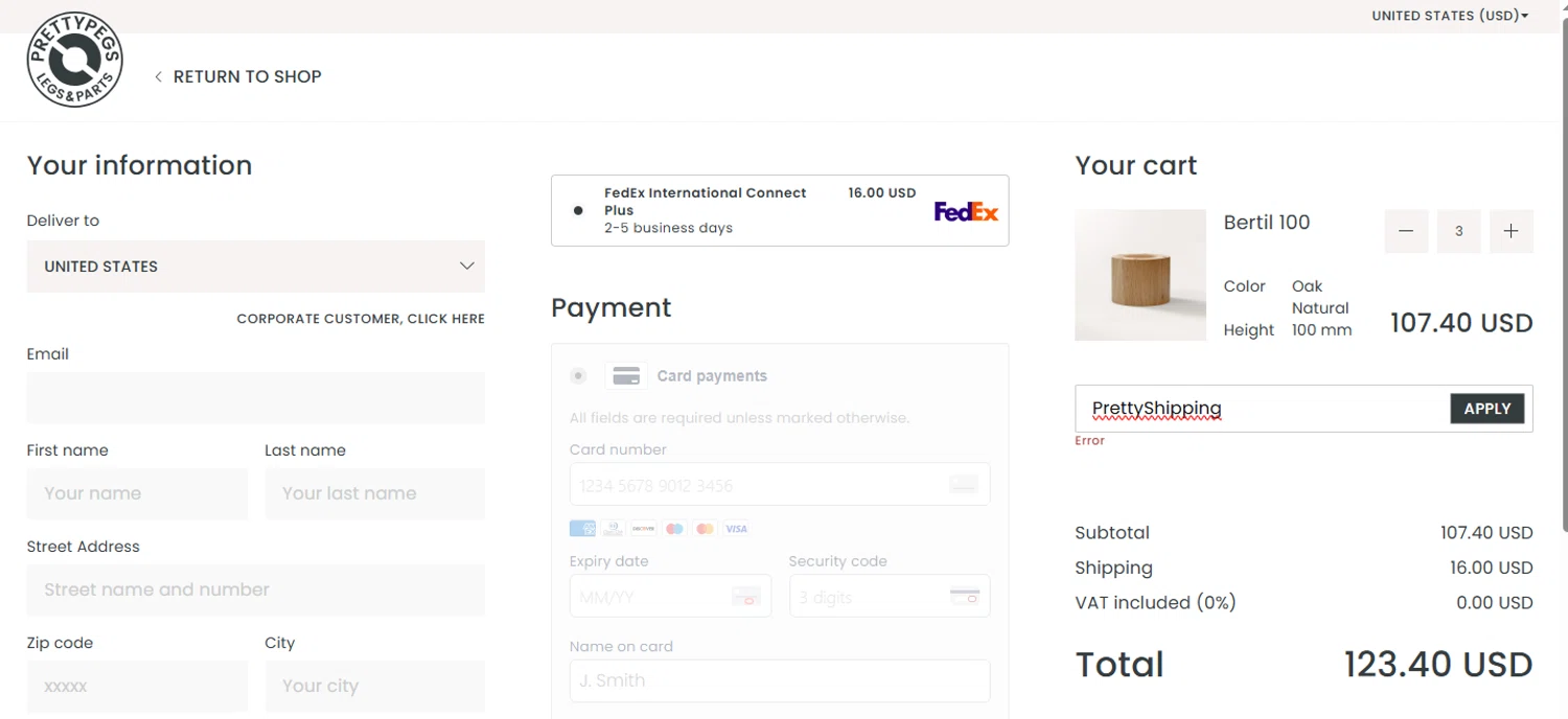 Prettypegs checkout page showing Prettypegs promo code box | Screenshot taken by SimplyCodes community member on May 7, 2025