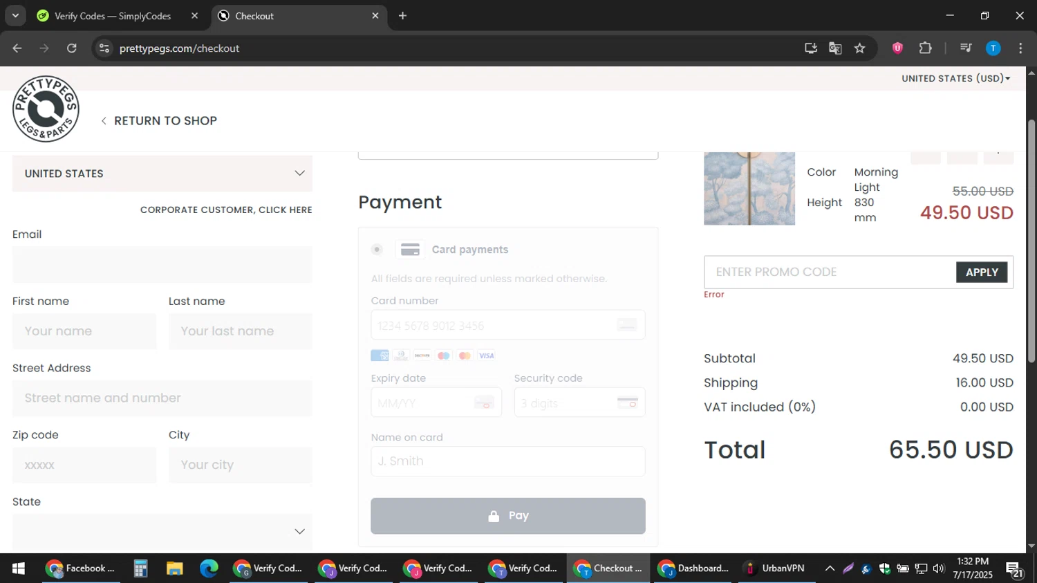 Prettypegs promo code screenshot showing code PrettyMidsummer applied at Prettypegs checkout page. Uploaded by SimplyCodes community member hankt1521 on Jul 17, 2025