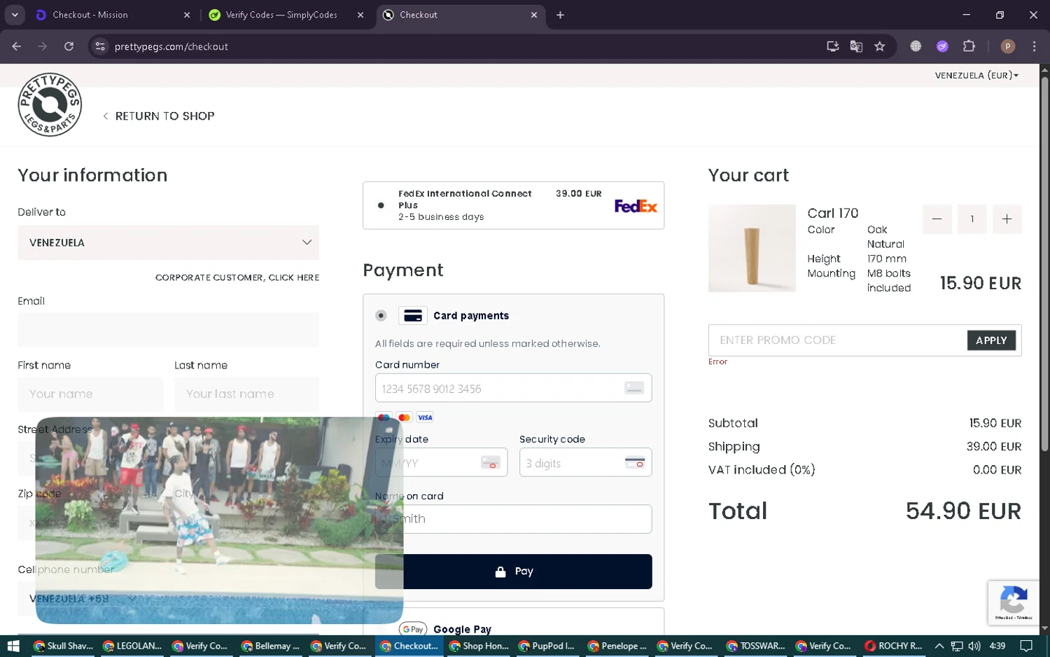 Prettypegs promo code screenshot showing code FallShipping applied at Prettypegs checkout page. Uploaded by SimplyCodes community member RoyalSleuth6331 on Oct 11, 2025