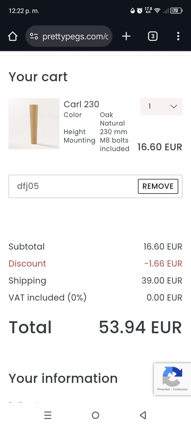 Prettypegs promo code screenshot showing code dfj05 applied at Prettypegs checkout page. Uploaded by SimplyCodes community member Mdeoca on Oct 17, 2025