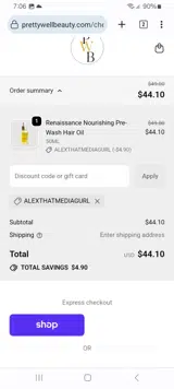 Pretty Well Beauty coupon verification screenshot