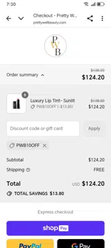 Pretty Well Beauty coupon verification screenshot