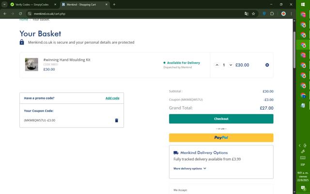 Prezzybox.com checkout page showing Prezzybox.com promo code box | Screenshot taken by SimplyCodes community member on Aug 22, 2025