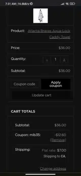 MLB35 coupon verification screenshot