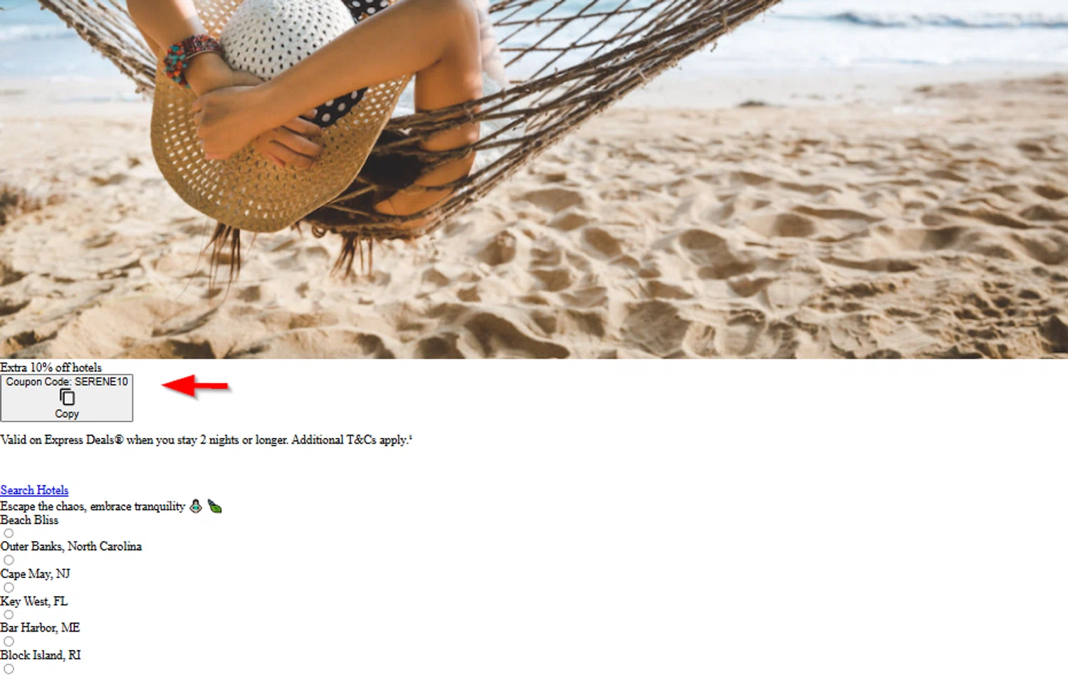 Priceline promo code screenshot showing code SERENE10 applied at Priceline checkout page. Uploaded by SimplyCodes community member SimplyCVerlie on Jun 30, 2025