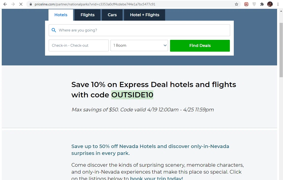 Priceline Cruises checkout page showing Priceline Cruises promo code box | Screenshot taken by SimplyCodes community member on Apr 21, 2021