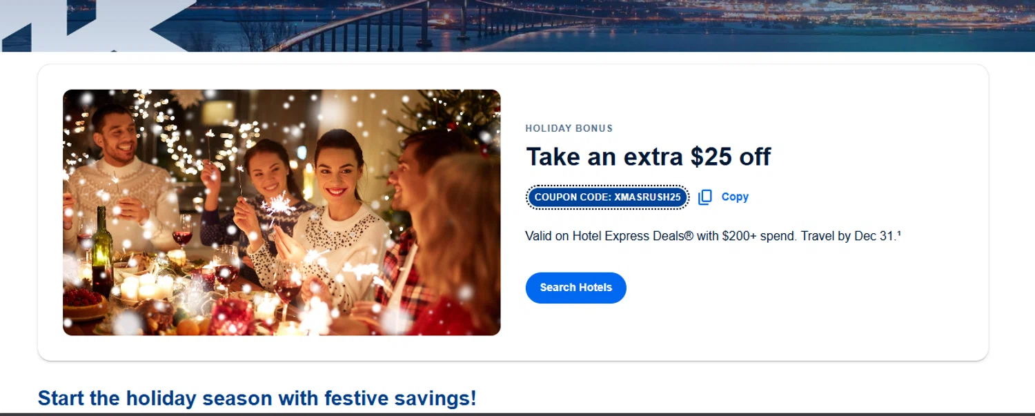 Priceline Cruises promo code screenshot showing code XMASRUSH25 applied at Priceline Cruises checkout page. Uploaded by SimplyCodes community member josegarcia6 on Dec 11, 2025