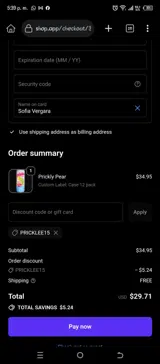 PRICKLEE15 coupon verification screenshot